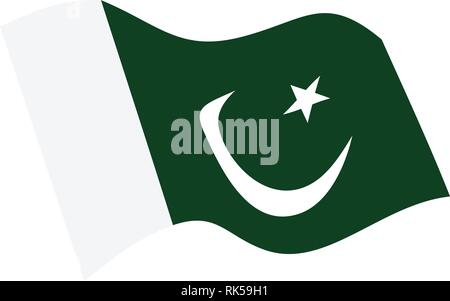 Flag of Pakistan. Waving flag of Islamic Republic of Pakistan. Flowing flag of Pakistan. Stock Vector