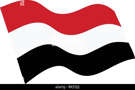 Vector illustration waving flag of Yemen icon. Republic of Yemen flag button isolated on white background Stock Vector
