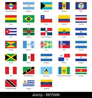 Flags of all countries of the American continents vector icon set Stock Vector