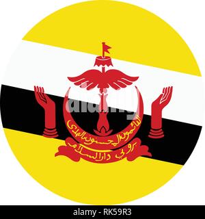 Vector flag of Brunei. Nation of Brunei flag button Stock Vector