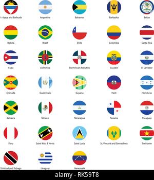 Round flags of all countries of the American continents vector icon set Stock Vector