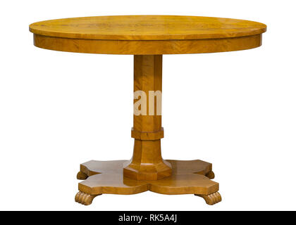 Vintage oval bidermeier style small birch wood table isolated on white Stock Photo