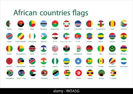 Alphabetically sorted circle flags of Africa. Set of round flags. Vector Illustration. Stock Vector