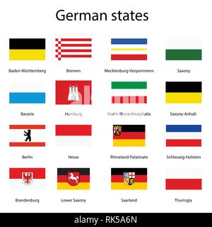 Emblems, flags of german federal lands,state isolated with names text Stock Vector