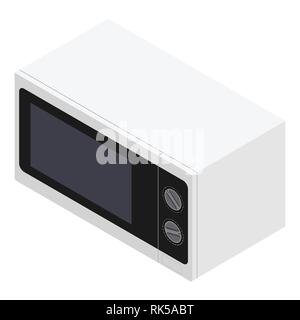 Vector isometric 3d microwave heater oven. White microwave icon. Kitchen equipment. Stock Vector