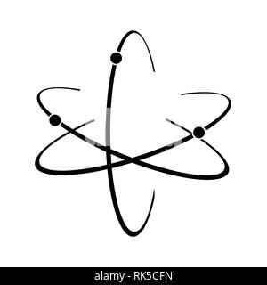 Atom icon. Vector illustration. Symbol of science, education, nuclear physics, scientific research. Three electrons rotate in orbits around atomic nuc Stock Vector