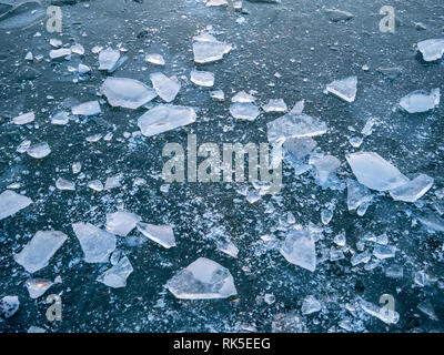 Image of crushed ice on frozen lake in the winter. close up Stock Photo