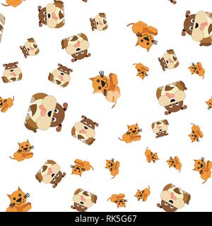 Seamless pattern of cat and dog. Vector illustration in cartoon style. Stock Vector