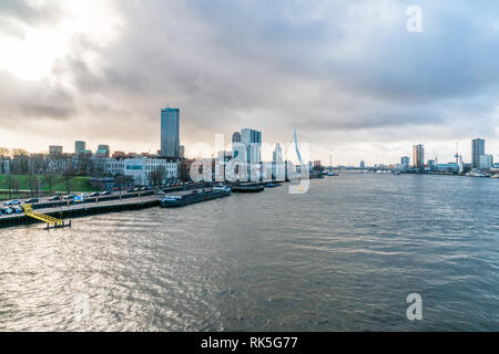 view on the panoramic nieuwe maas river in Rotterdam, Netherlands. Stock Photo