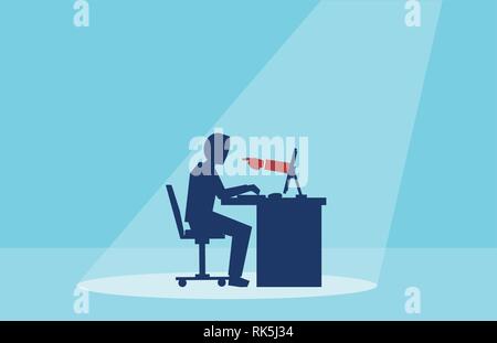 Vector of a business man working on computer with red hand finger pointing at him Stock Vector