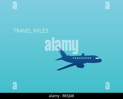 Air traveling and rewards program concept. Vector silhouette of a plane on blue background Stock Vector