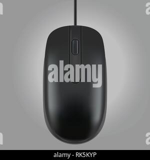 Computer black mouse isolated on gray background, vector illustration Stock Vector