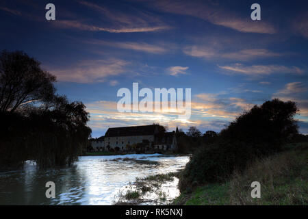 Sunset over Water Newton Watermill; river Nene; Cambridgeshire; England; UK Stock Photo
