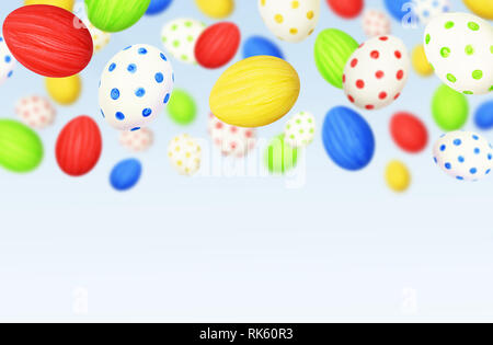 Cololrful Easter eggs on blue sky background Stock Photo