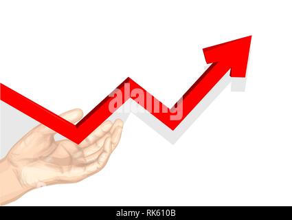 stylized graph. hand supports the red arrow Stock Vector
