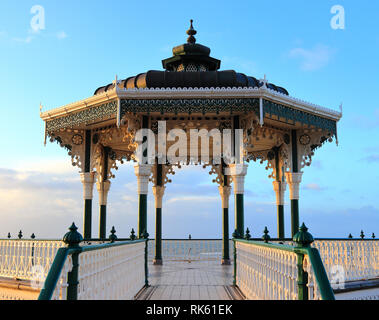 Brighton Bandstand pavilion on a quiet morning, sunlit by the winter sun in February. Victorian landmark, Brighton and Hove, East Sussex, UK. Stock Photo