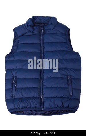 Blue vest isolated on the white background. Padded sleeveless jacket isolated Stock Photo