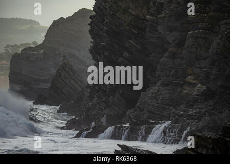 Detail of the coast cliffs in Barrika, Basque Country Stock Photo