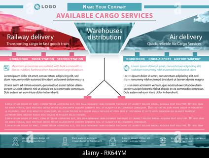 Delivery cargo services. Business template for logistics. Presentation abstract background. Available cargo serveces Stock Vector
