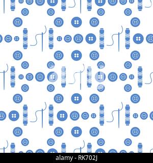 Seamless pattern with needles, buttons, threads. Sewing and needlework background. Template for design, fabric, print. Stock Vector