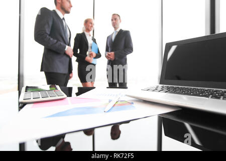 Group of people in business meeting working with documents with diagrams showing successful results Stock Photo