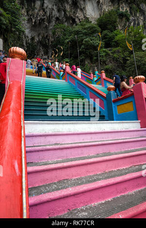 Batu Caves, Malaysia, 7 September, 2018 : New iconic look with colorful stair leading to Murugan Temple Batu Caves become a new attraction for tourism Stock Photo