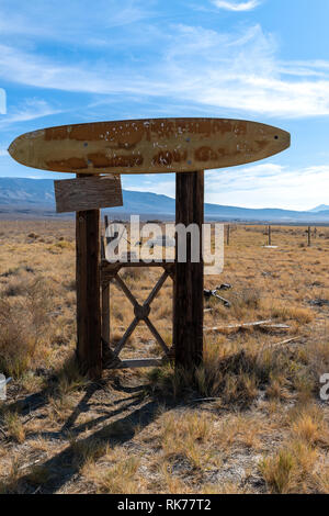 Illegible sign at an abandoned resort in Keeler, California, USA Stock Photo