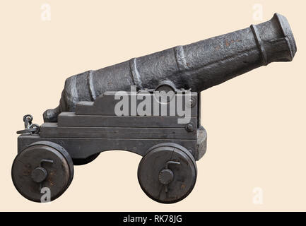 Medieval cannon Gunpowder artillery in the Middle Ages, on a reenactment, isolated on white background Stock Photo