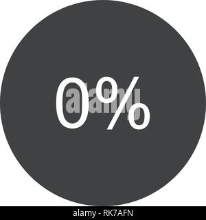 Zero percent or 0 % round vector icon isolated. Stock Vector