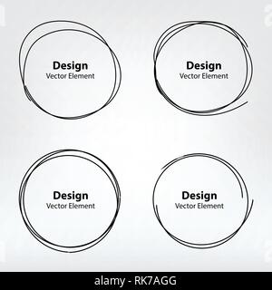 Set of vector hand drawn circles using sketch drawing scribble circle lines. Doodle circular logo design elements. Stock Vector