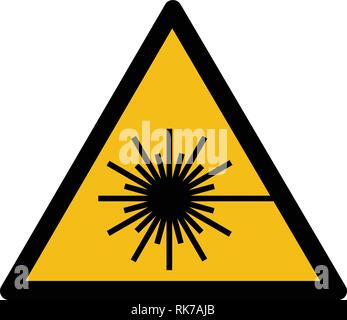 Yellow warning sign - laser beam symbol vector sticker, label. High power beam Stock Vector