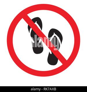 Slippers prohibition sign isolated on white background. Vector illustration. Stock Vector