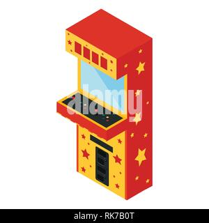 Vector isometric retro arcade game machine. Gaming machine icon Stock Vector