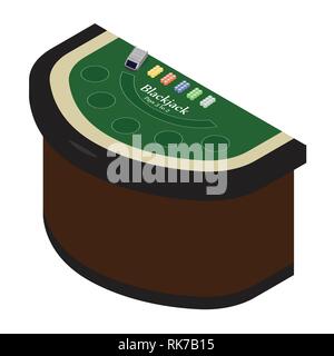 Vector illustration isometric blackjack table with chips . Casino gambling game Stock Vector