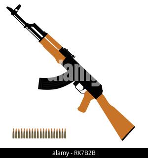 Vector illustration AK47 icon. Kalashnikov machine gun and bullets Stock Vector
