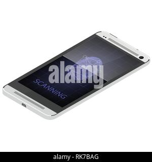 Scanning fingerprint on smartphone isometric vector illustration.  Unlock mobile phone. Stock Vector