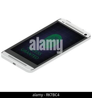 Scanning fingerprint on smartphone.  Unlock mobile phone. Access granted Stock Vector