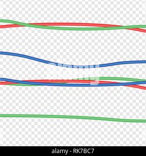 Vector set of realistic isolated electrical wires for decoration and covering on the transparent background. Concept of flexible network cables, elect Stock Vector