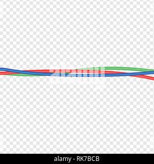 Vector set of realistic isolated electrical wires for decoration and covering on the transparent background. Concept of flexible network cables, elect Stock Vector