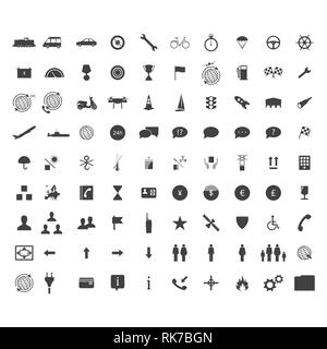 Web icon set, collection transport, transportain. 90 black transportation symbols. Stock Vector