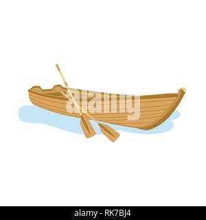 Wooden boat with oars vector illustration isolated on white. Stock Vector