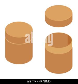 Vector illustration isometric 3d brown cylinder box for tee or coffee. Brown cardboard package set, collection Stock Vector