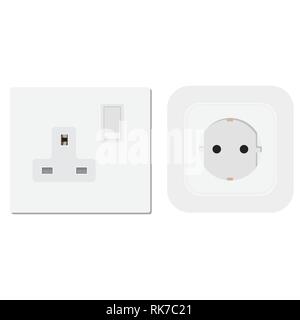 Socket  vector electrical outlet for electric plugs and electricity illustration set of different types of power sockets isoletad on white background Stock Vector