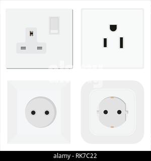 Socket  vector electrical outlet for electric plugs and electricity illustration set of different types of power sockets isoletad on white background Stock Vector