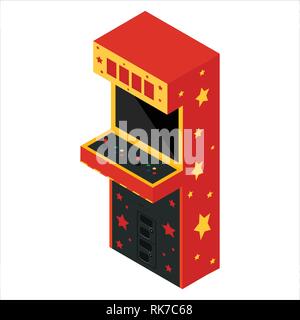 Vector isometric retro arcade game machine. Gaming machine icon Stock Vector