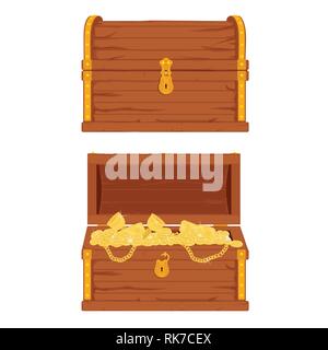 Closed and open treasure chests vector illustration set Stock Vector ...