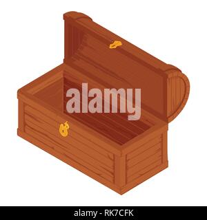 Vector  illustration of treasure chest for animation. Opened antique box empty. Isolated on white background. Game user interface (GUI) element for vi Stock Vector