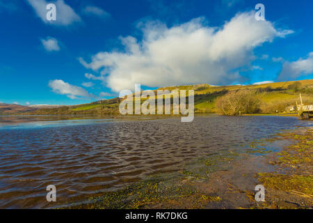 Semerwater, Countersett, Wensleydale, North Yorkshire, UK.  Winter time. February.  Semerwater is the 2nd largest natural lake in the UK. Landscape Stock Photo