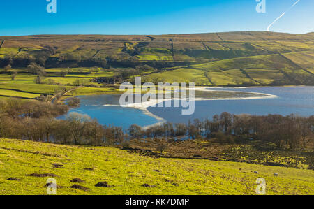 Semerwater, Countersett, Wensleydale, North Yorkshire, UK.  Winter time. February.  Semerwater is the 2nd largest natural lake in the UK. Landscape Stock Photo