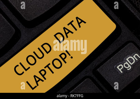 Word writing text Cloud Data Laptop. Business concept for datacenter full of servers that is connected to Internet Keyboard key Intention to create co Stock Photo